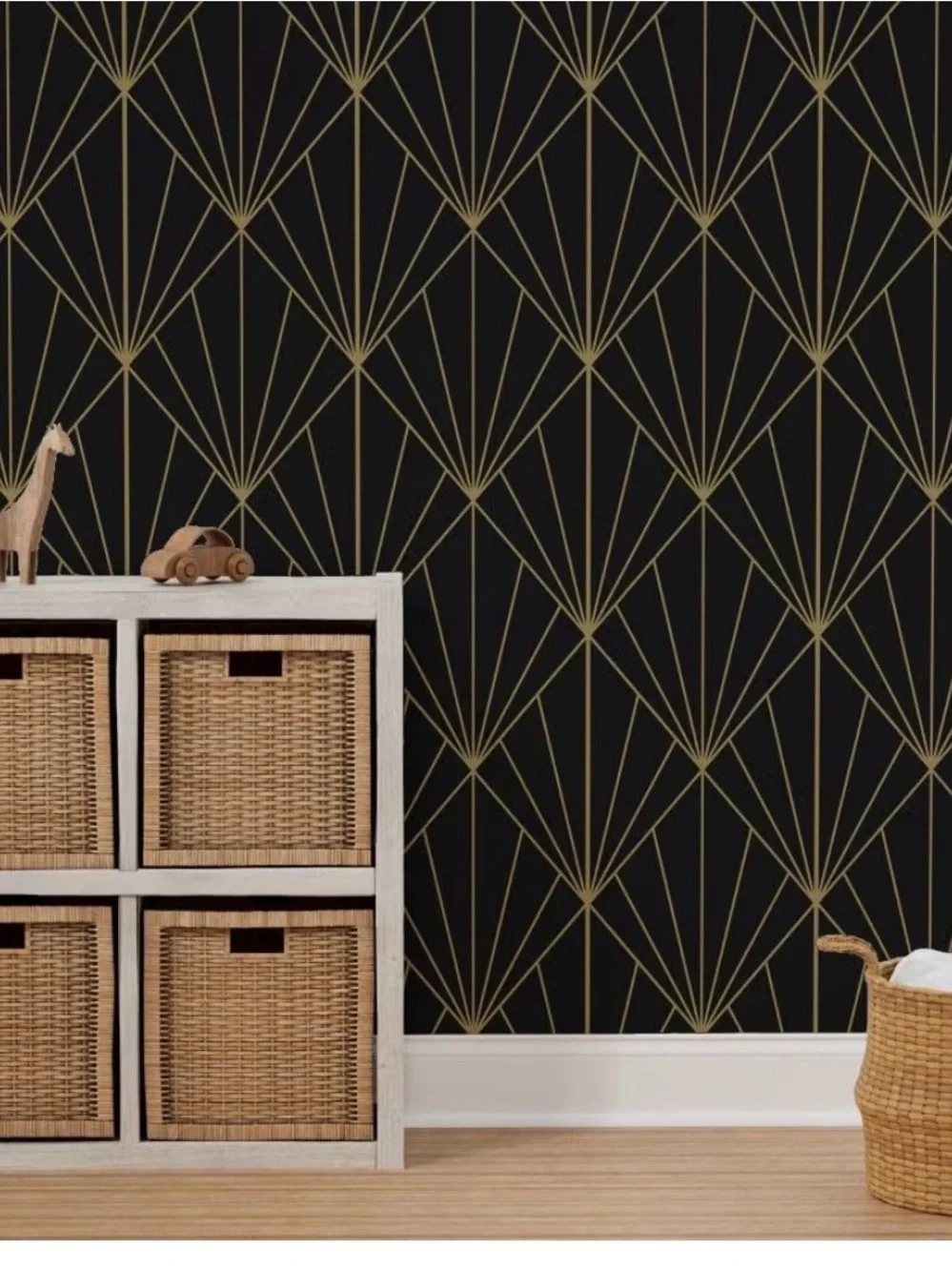 4 new rolls Spoonflower peel stick wallpaper Art Deco Black&Gold Diamond